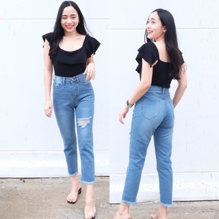 Cc jeans #158 S-XXL กางเกงยีนส์ผู้หญิง เอวสูง บอย ขาตัด กางเกงผู้หญิง แต่งขาด