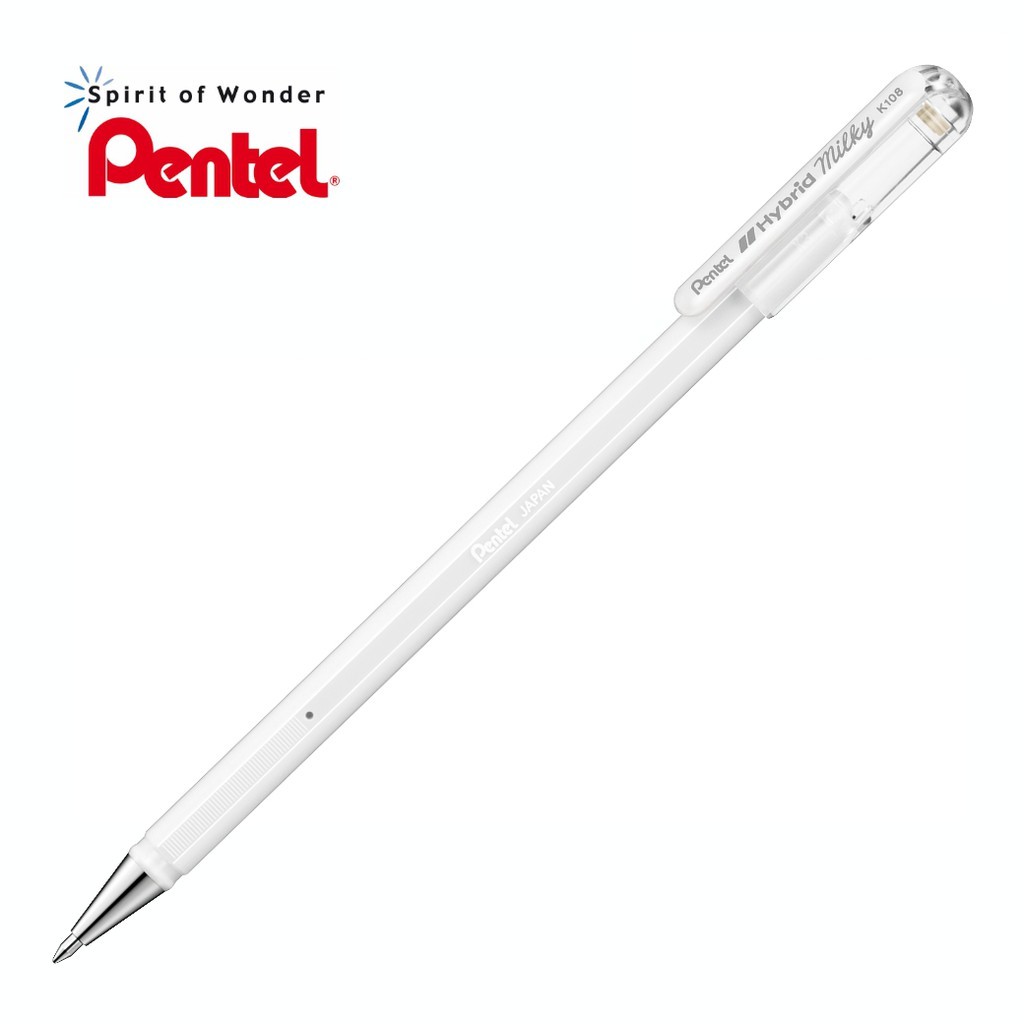 pentel-ปากกาไฮบริดเจล-เพนเทล-hybrid-milky-0-8mm-สีขาวพาสเทล-pastel-white