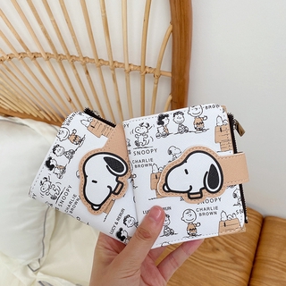 กระเป๋าสตางค์ ใบสั้น หนัง pu แต่งซิป ลายการ์ตูน Snoopy Charlie สไตล์เกาหลี สําหรับผู้หญิง