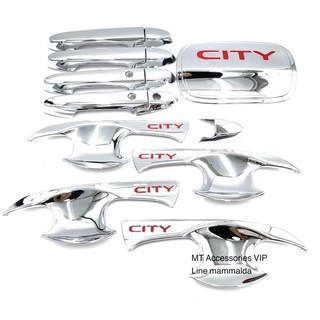 city ซิตี้ปี2020-2023รุ่น4ประตู เบ้ากันรอย ครอบมือจับ ครอบฝาถัง สีโครเมี่ยมโลโก้แดง