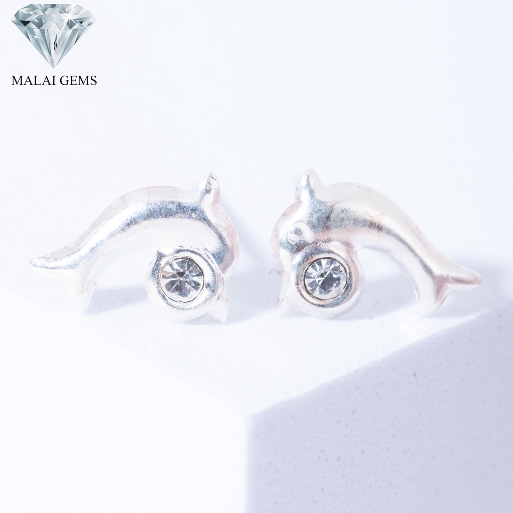 ภาพหน้าปกสินค้าMalai Gems ต่างหูเพชร เงินแท้ Silver 925 รุ่นMinimal โลมาประดับเพชร ต่างหูเงินแท้