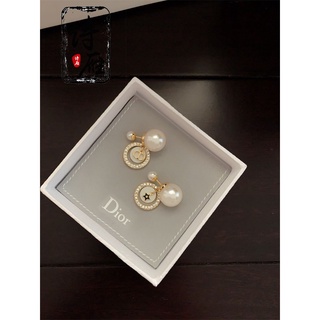 Dior/dior 22SS ใหม่ สไตล์ สีขาว ขนาดใหญ่ เล็ก มุก โซ่ทอง จี้ แหวน ต่างหูแฟชั่น ต่างหูผู้หญิง