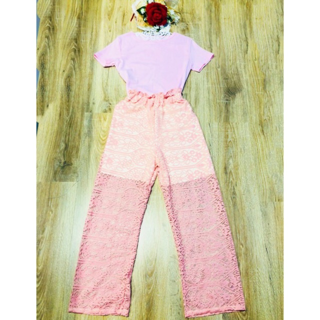 2-6-6-ชุดเซ็ต-เสื้อยืดสีชมพู-กางเกงลูกไม้สีชมพูหวานแหวว