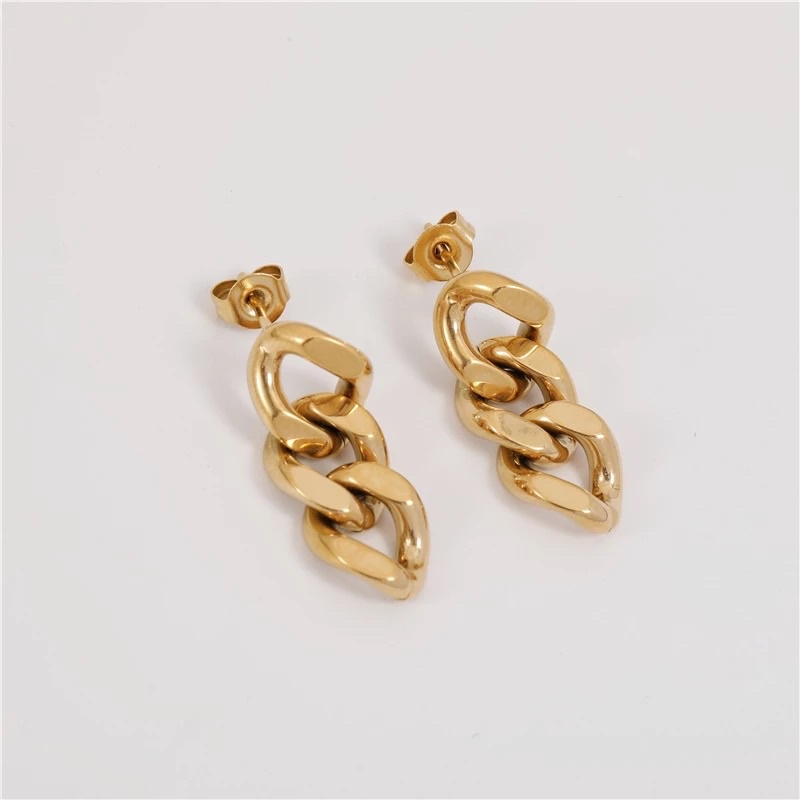 18k-gold-plated-chain-earrings-chunky-chain-earrings-chainlinkdrop-ต่างหูโซ่-ต่างหูก้าน-ต่างหูสายฝอ-ต่างหูสีทอง