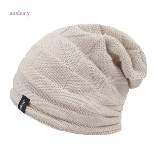 Aasleaty หมวกบีนนี่ ผ้าถัก ขนาดใหญ่ ให้ความอบอุ่น แฟชั่นฤดูหนาว สําหรับผู้หญิง และผู้ชาย