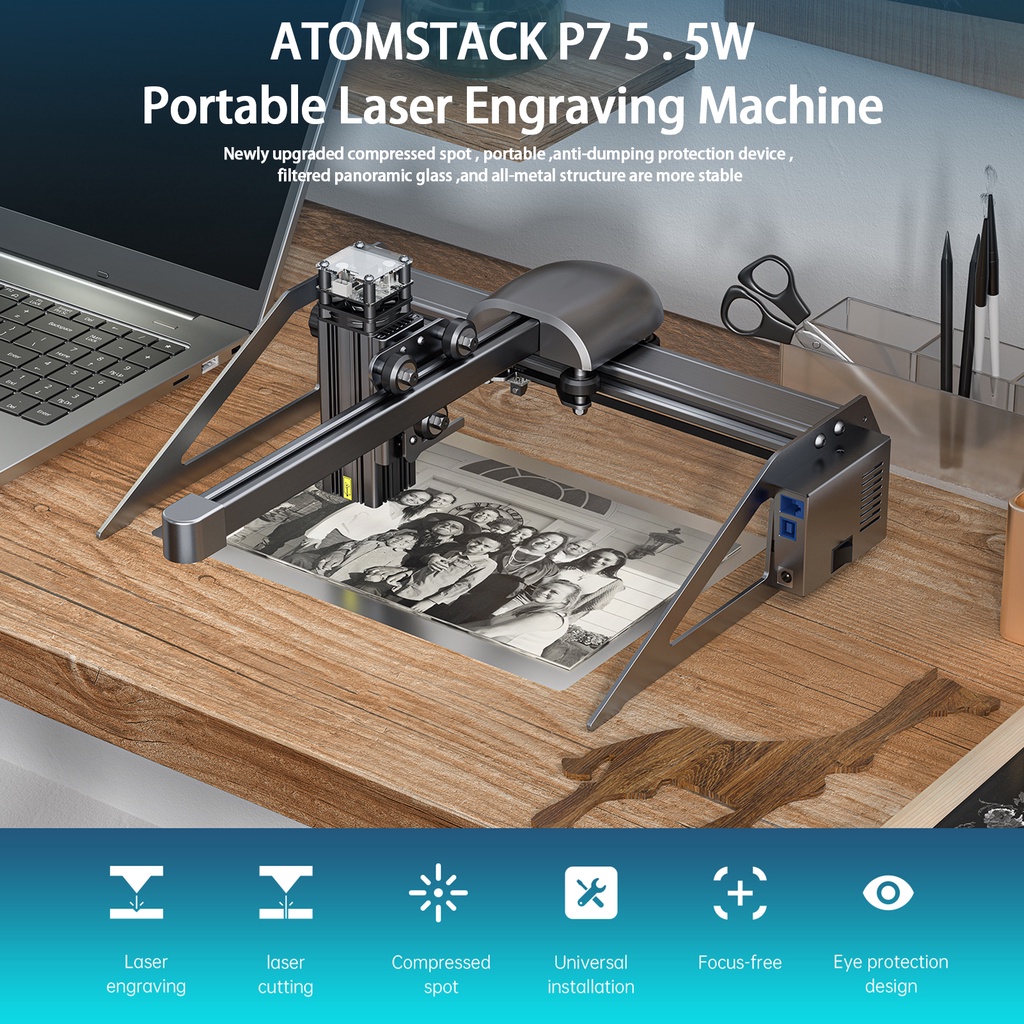 atomstack-p7-m30-3w-เครื่องแกะสลัก-เครื่องแกะสลักเลเซอร์-สามารถสลักพลาสติก-ไม้-สแตนเลส-laser-engraver