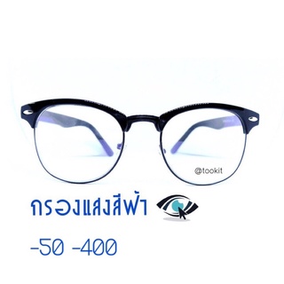 แว่นสำหรับสายตาสั้น กรองแสงสีฟ้ามัลติโค๊ต มีสั้น -50ถึง-400 ( BLUE Block , MULTICOAT ) ทรงแคชอายสั้น แถมซองหนัง+ผ้าเช็ด