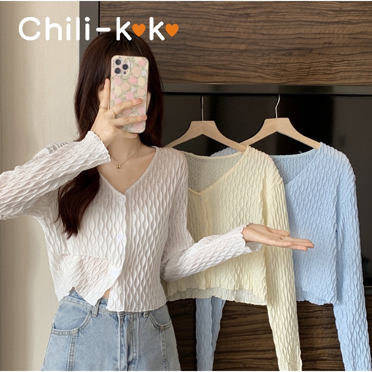 chili-k-k-พร้อมส่ง-เสื้อไหมพรมแชนยาวคอวี-ลายฉลุเก๋ย่ารักมาก-8k12