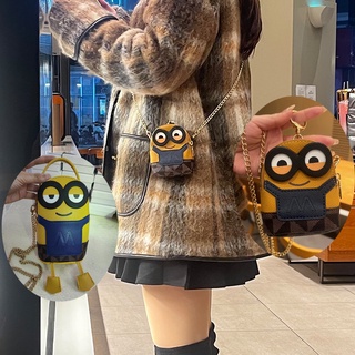 Minions มินเนี่ยน 20 ซม. ผู้หญิง กระเป๋าสะพายไหล่ ผ้าพันคอไหม ทรงกระบอก ถัง ลิปสติก กระเป๋า พวงกุญแจ กระเป๋าเก็บเหรียญ