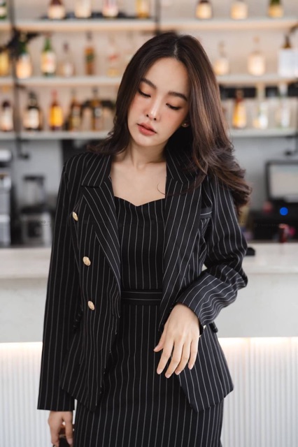 สูทลายริ้ว-เซตเบลเซอร์ลายริ้วป้าย-vshopbrand-code-k3666