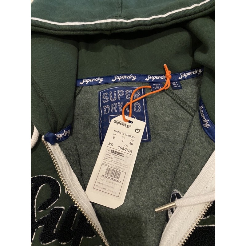 แท้-new-with-tag-superdry-jacket-size-xs-สีเขียว-เหนี่ยวทรัพย์-ผ้าหนา-ใส่อุ่น-แบบเท่ห์มาก-ของใหม่