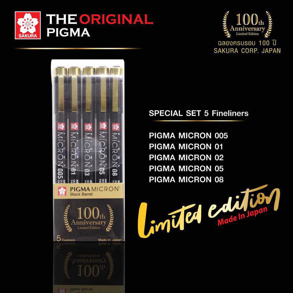 ชุดปากกา-5ด้าม-ชุด-พิกม่า-ปากกา-pigma-limited-sakura-ปากกาหัวเข็ม-น้ำหมึกดำ-กันน้ำ100-ปากกาตัดเส้น-xsdkb-5a-1ชุด