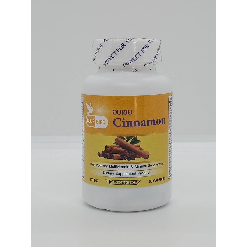อบเชย-cinnamon-ตรา-บลูเบิร์ด-ขนาด-600-มิลลิกรัม-60-แคปซูล