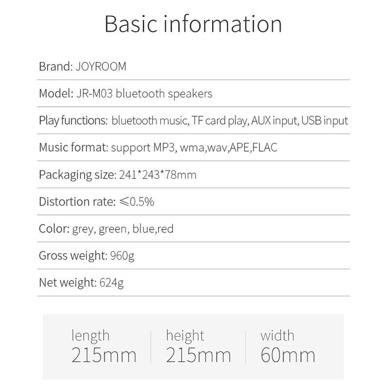 ลำโพงบลูทูธ-4-2-ไมโครโฟนในตัว-joyroom-รุ่น-jr-m03-แบตความจุ-1200mah-รองรับ-usb-tfcard-aux-รายละเอียดสินค้า