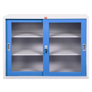 File cabinet CABINET STEEL KSG-120-RG BLUE Office furniture Home &amp; Furniture ตู้เอกสาร ตู้เหล็กบานเลื่อนกระจก KSG-120-RG