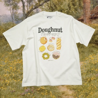 เสื้อยืดสีขาวTerrtella เสื้อยืดทรง Oversized ลาย Doughnut TherapyS-4XL