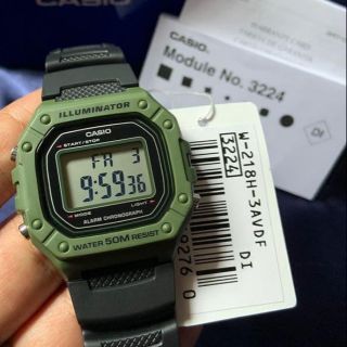 นาฬิกาข้อมือ Casio Standard Digital รุ่น W-218H-3AV นาฬิกาข้อมือผู้ชายสายเรซิ่น หน้าปัดสีเขียวน้ำหนักเบา