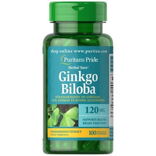 Puritan Ginkgo Biloba Standardized Extract 120 mg 100 Capsules สารสกัดจากใบแปะก๊วย