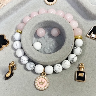 กำไลหิน Rosequartz Howlite + จี้มงกุฎ