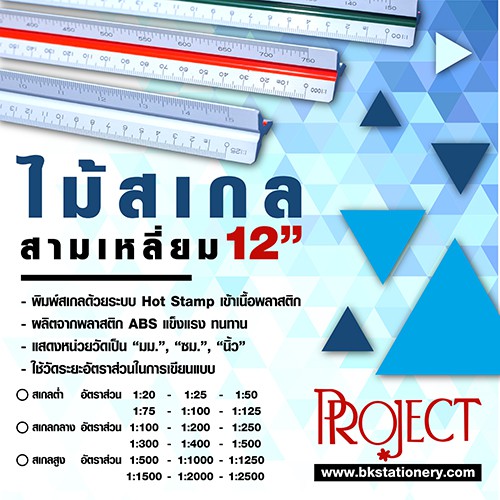 ภาพหน้าปกสินค้าไม้สเกล สามเหลี่ยม 12 นิ้วProject