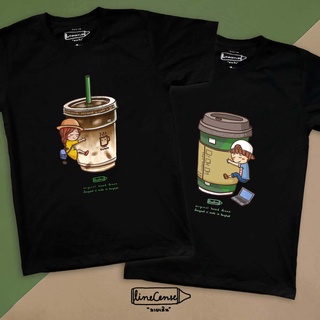 Black T-shirt " Coffee " เสื้อยืดคุณภาพสีดำ  ลายกาแฟ Premium cotton100 comp