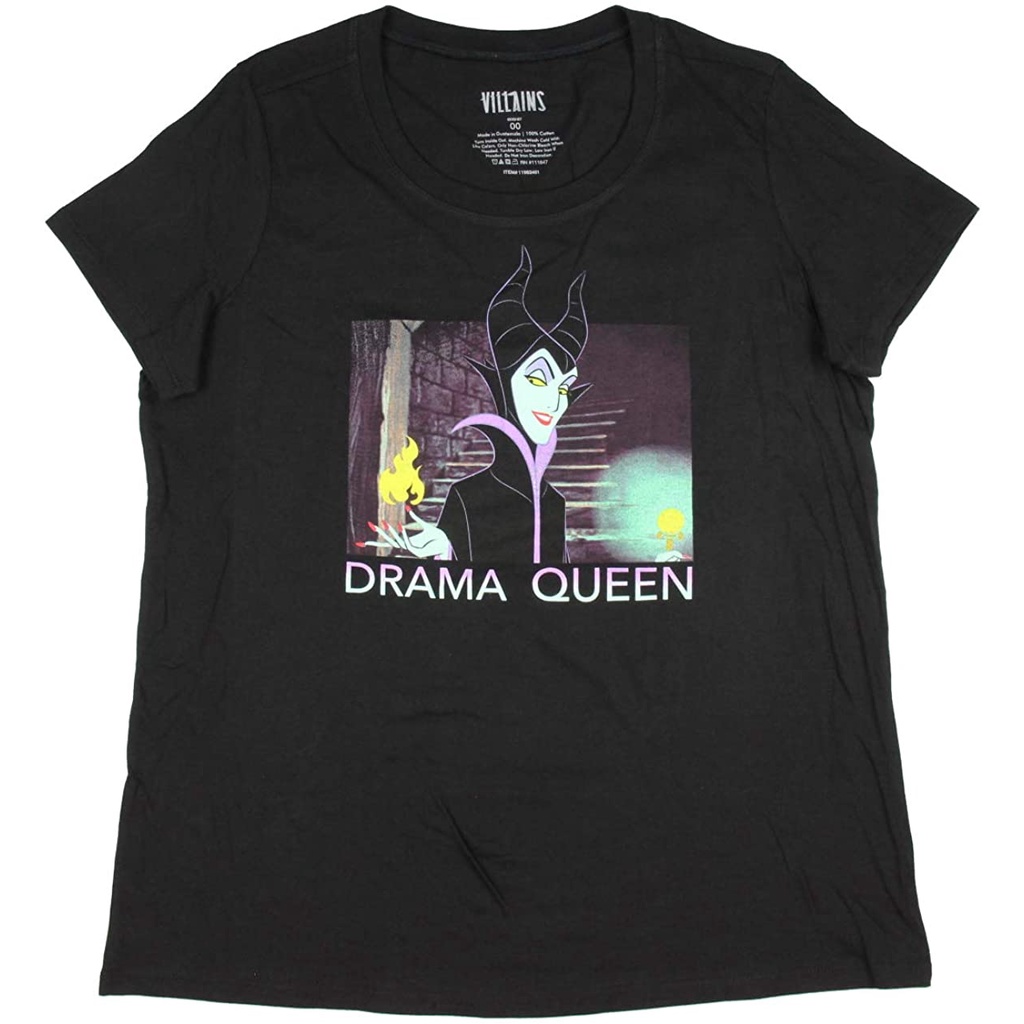 เสื้อยืดผ้าฝ้ายพิมพ์ลายขายดี-เสื้อยืดแฟชั่นผู้ชายคอกลมผ้าฝ้ายพิมพ์ลาย-disney-villains-maleficent-drama-queen