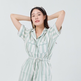 สินค้า ชุดนอน sliptosleep -Matcha Stripes Shorts Set  (ปรับไซส์ M)