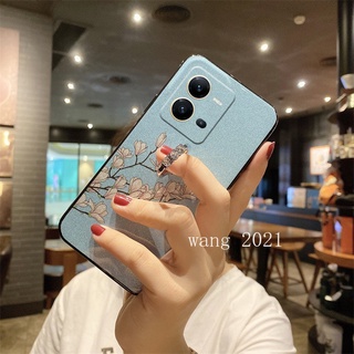 New Phone Case VIVO Y16 V25 V25e V25 Pro 5G Y35 2022 Y22 Y22s เคส Casing Glitter Gardenia Pattern with Finger Holder All Inclusive Soft Case Back Cover เคสโทรศัพท