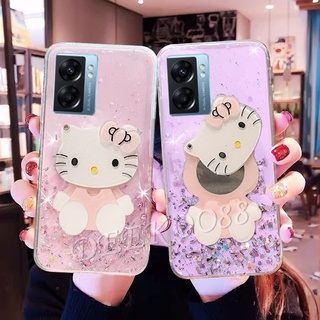 เคสโทรศัพท์มือถือแบบนิ่ม OPPO A77 A57 4G 5G Phone Case Lovely Cartoon Soft with Cute Pink Cat Mirror Stand Holder Cover Transparent Smartphone Casing OPPOA77 OPPOA57