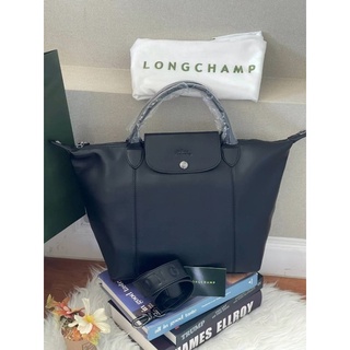 กระเป๋าสำหรับคุณผู้หญิง Longchamp LE PLIAGE CUIR TOP HANDLE BAG Size M Black สีดำ