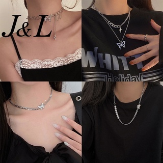 ภาพหน้าปกสินค้าJ&L Fashion Necklace Jewelry Charm Alloy Pearl Rhinestone Butterfly Double Layers Pendant Chain Necklace for Women ที่เกี่ยวข้อง
