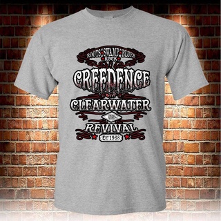 เสื้อยืดผ้าฝ้ายCOTTON Creedence clearwater revival ccr แฟชั่นรอบคอเสื้อสีเทา o แขนสั้นผ้าฝ้าย 100% ผู้ชายพิมพ์เสื้อยืด p