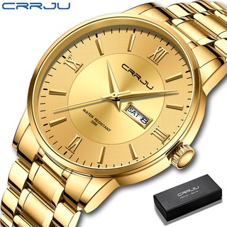 Crrju นาฬิกาข้อมือควอตซ์แฟชั่น กันน้ํา สีทอง หรูหรา สําหรับผู้ชาย 2175G
