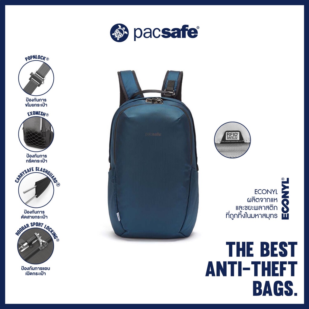 Sac à Dos Pacsafe Vibe 25L – Océan Bleu Foncé – Antivol RFID – Neuf