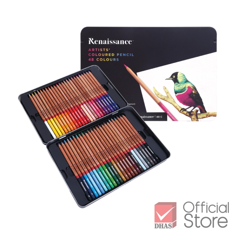 ราคาและรีวิวRenaissance สีไม้ ดินสอสีไม้ เกรดอาร์ตติส รุ่น 48 สี กล่องเหล็ก จำนวน 1 กล่อง