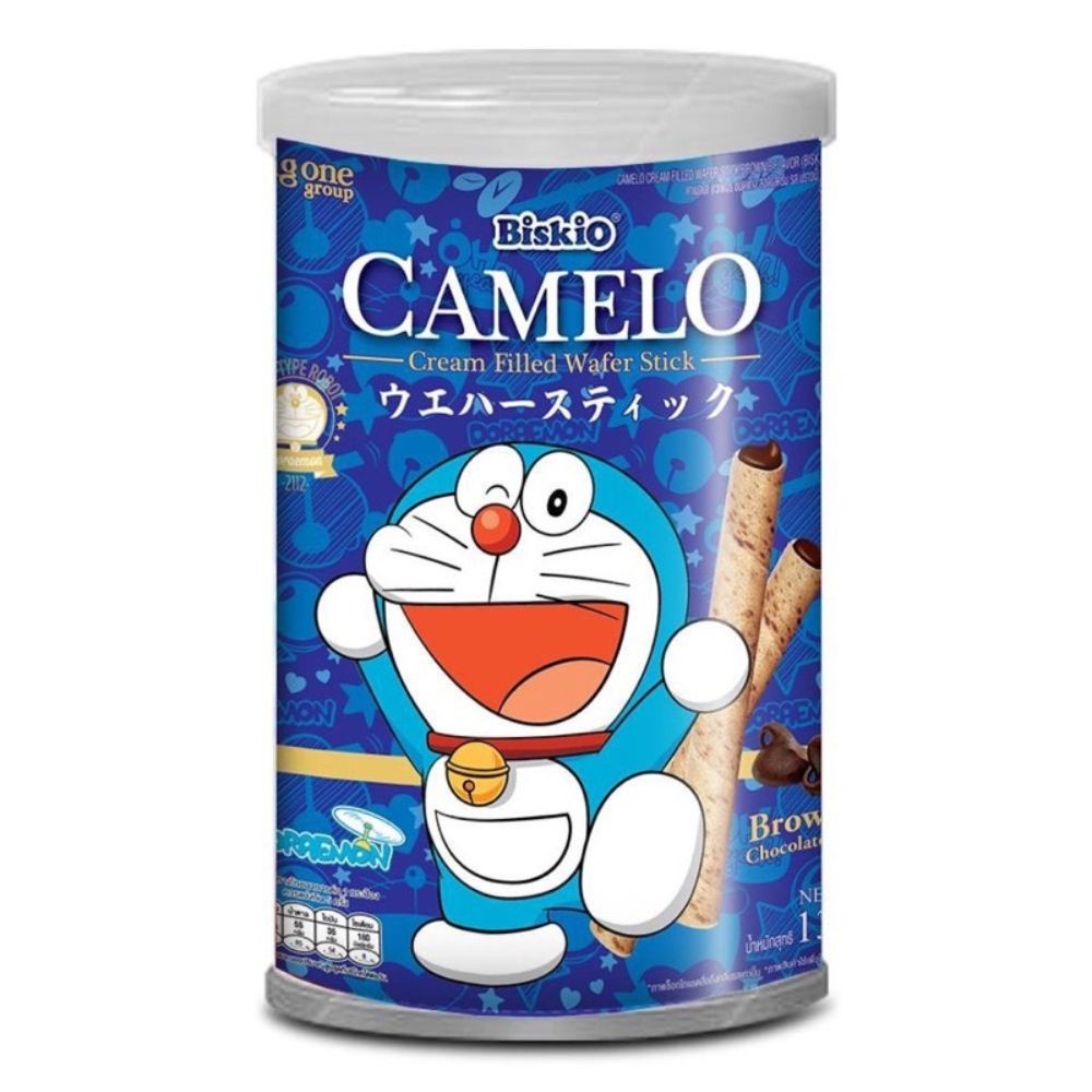 เวเฟอร์โรลสอดไส้-camelo-biskio-doraemon-ขนาด-135-กรัม-มอน-เวเฟอร์ช็อกโกแลต-เวเฟอร์แบบหลอด-เวเฟอร์แท่ง-มี-2-รสชาติ