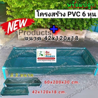 สินค้า ถุงปลูกกะบะแสนดี ขนาด 42x120x18 ซ.ม. จำนวน 1ใบ + โครงสร้างท่อ PVC 6 หุน