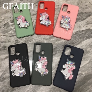 Ready เคสโทรศัพท์ Realme C17 Case with Cute Cartoon Pink Horse Water Bracket Softcase Skin Feeling TPU Silicone Phone Cover เคส เรียวมี C17