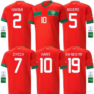 เสื้อกีฬาแขนสั้น ลายทีมชาติฟุตบอล Morocco 22-23 World Cup Nesyri Ziyech Harit Hakimi Aguero น่ารัก