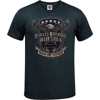 เสื้อยืดวินเทจ100%cotton เสื้อ ยืด ผ้า มัด ย้อม Harley-Davidson Military - Mens Charcoal Graphic T-Shirt - Overseas Tou
