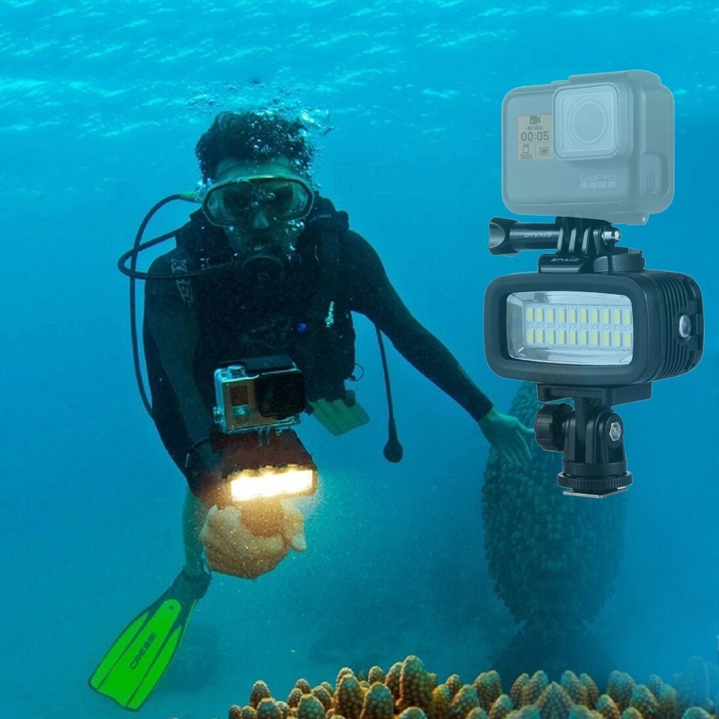 puluz-20-leds-40m-waterproof-ipx8-5500k-studio-video-photo-light-support-1-4-screw-for-gopro-hero10-gopro9-hero8-7-6-her