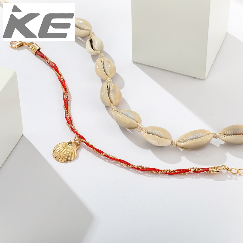 jewelry-summer-beach-winding-red-rope-shell-clam-shell-pendant-alloy-anklet-for-girls-for-wome