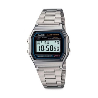 Casio นาฬิกาข้อมือผู้ชาย-ผู้หญิง สายสแตนเลส รุ่น A158WA-1DF, A158WA