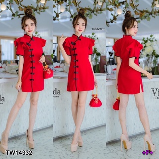 B14332 เดรสกี่เพ้าแขนระบาย ruffle sleeve cheongsam dress