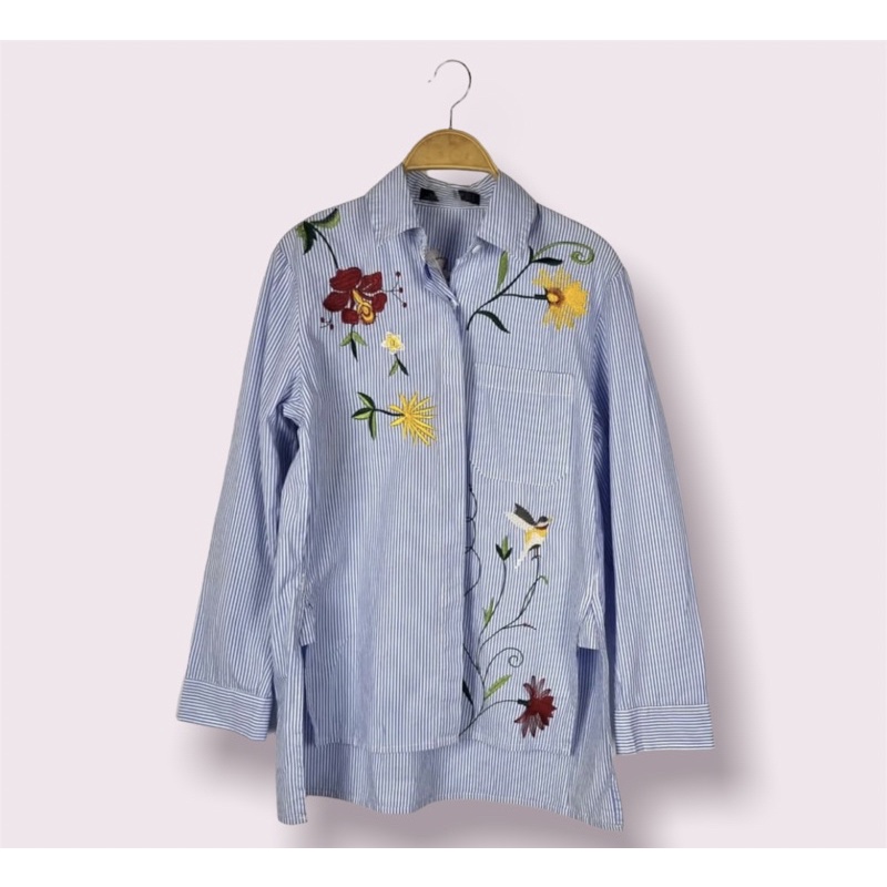 cotton-shirt-งานปัก-สีฟ้าลายทางสวย-อก-36-ยาว-25-งานคล้าย-zara-code-291