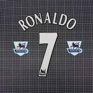 โรนัลโด้ ชุดฟลูออฟชั่น 2004-2006 เบอร์ กำมะหยี่ RONALDO # 7 + อาร์มขาวขอบฟ้า Patch EPL 2004-06 Player Size Name Number