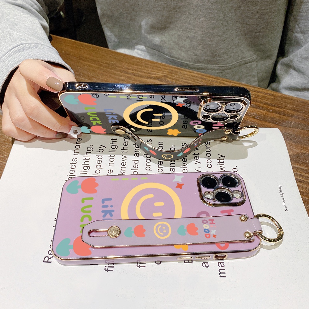 oppo-f11-f9-f7-f5-find-x3-pro-youth-เคสออปโป้-สำหรับ-case-cartoon-girls-smile-wrist-strap-tpu-เคส-เคสโทรศัพท์-เคสมือถือ-protective-case-full-cover-shockproof-shells