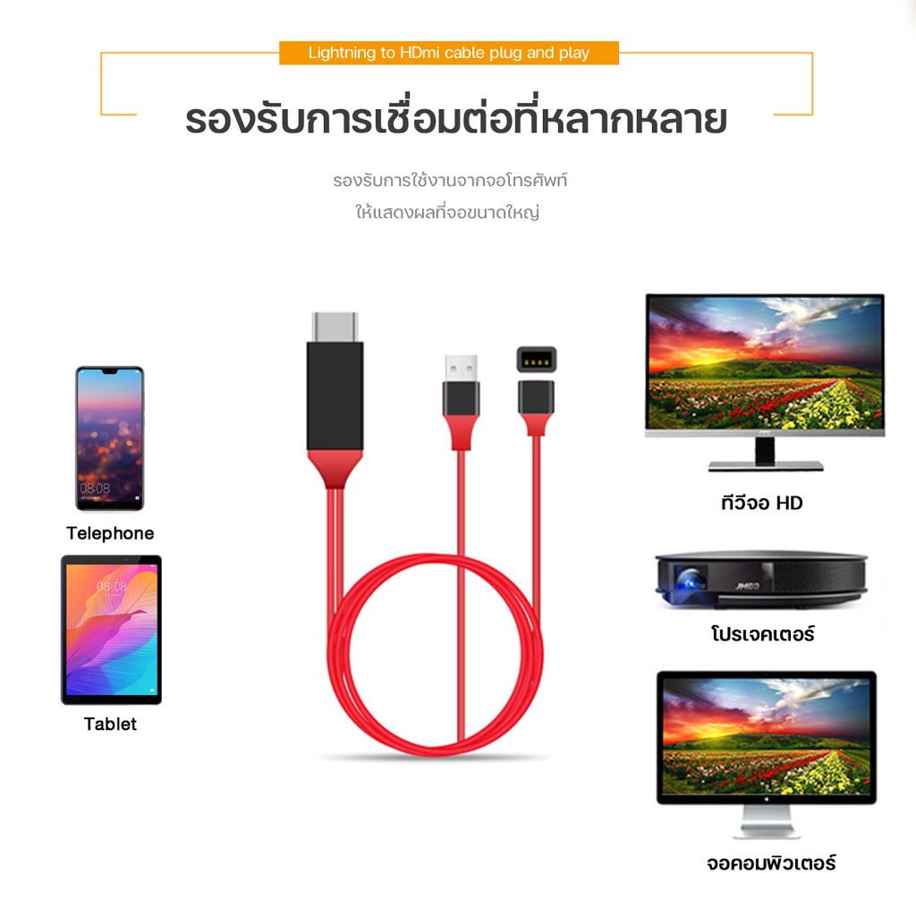 ภาพสินค้าสายHDMI 3in1HDMI TVรุ่นสากลสายต่อมือถือเข้าทีวีPhone to TVแสดงภาพจากมือถือขึ้นหน้าจอทีวี สำหรับIOS/Android/Type-C A-038 จากร้าน hwanhwanshop บน Shopee ภาพที่ 4