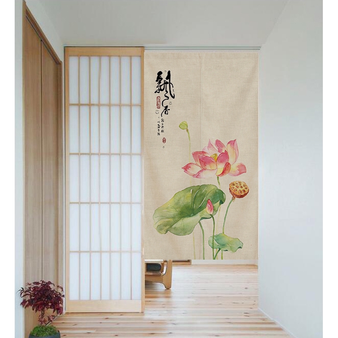 ม่านญี่ปุ่น-ประตูจีนม่านผ้าบัวพาร์ทิชันตกแต่งผ้าม่านม่านแขวนม่านห้องน้ำห้องนอนห้องน้ำสไตล์จีนหมัดครึ่งม่าน