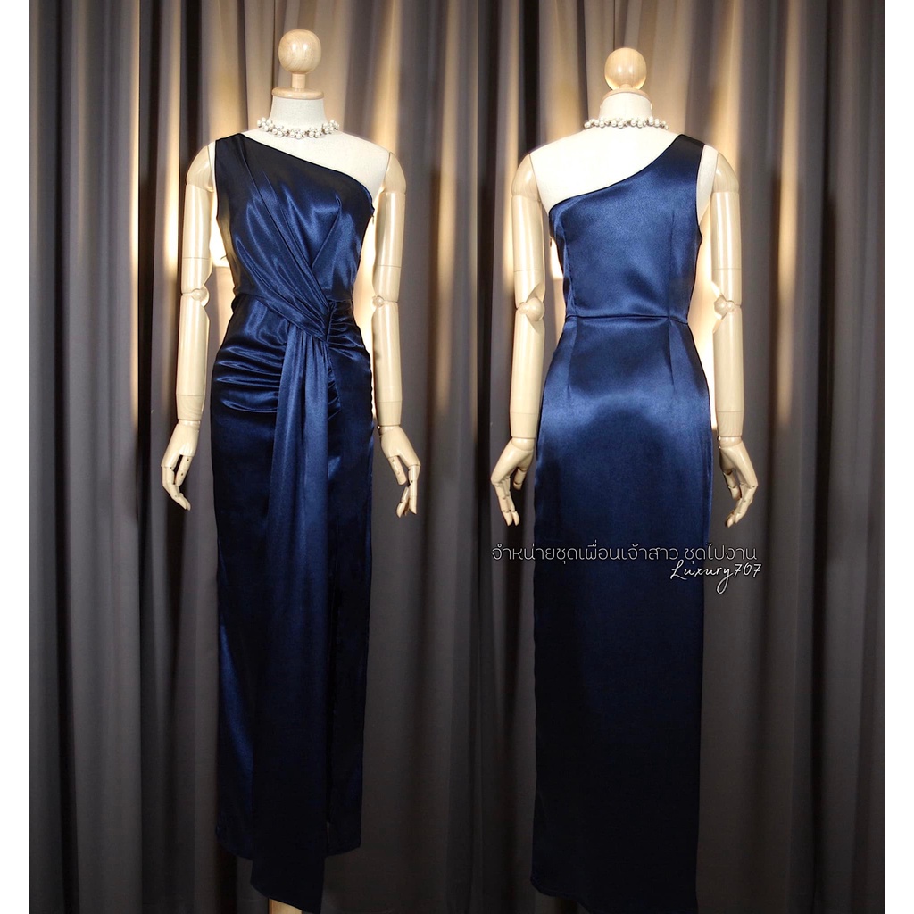 FN0085 เดรสเพื่อนเจ้าสาว ทรงกรีก พรางพุง เนื้อผ้า Duchess สวยหรู มุมมองที่ 5